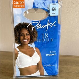 Playtex 18 Hour Classic Support Bra White Cream Color. Size 42C. Wirefree. New.